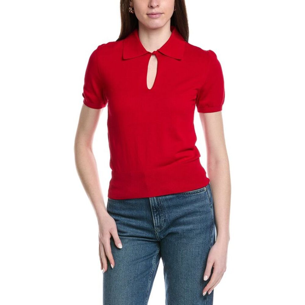 Frame Denim Womens  The Keyhole Polo Top, Red